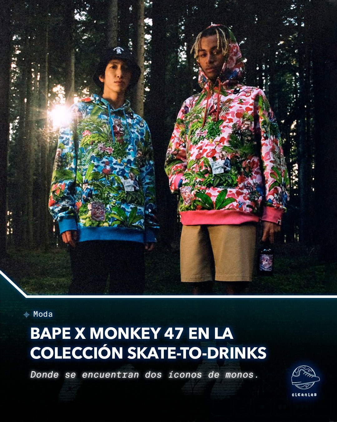 Noticias Moda | BAPE se une a Monkey 47 en la colección de estilo de vida Skate-To-Drinks - Clean Lab