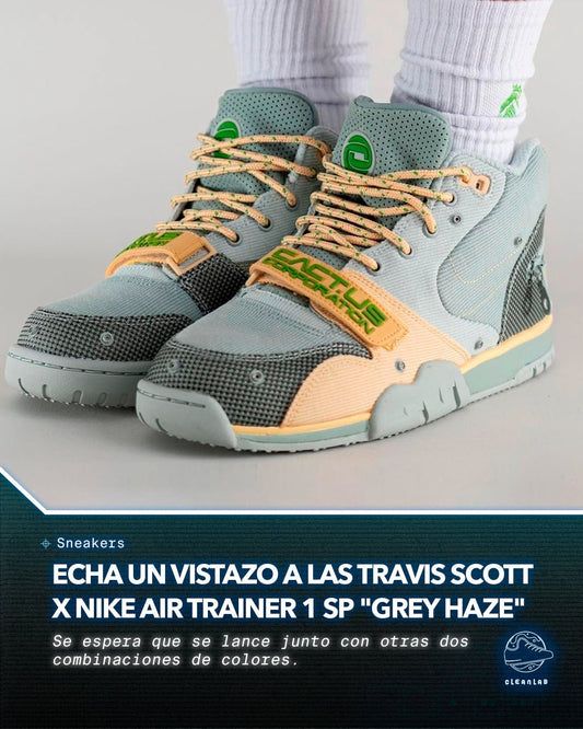 Noticias Sneakers | Echa un vistazo a pie a las Travis Scott x Nike Air Trainer 1 SP "Grey Haze" - Clean Lab