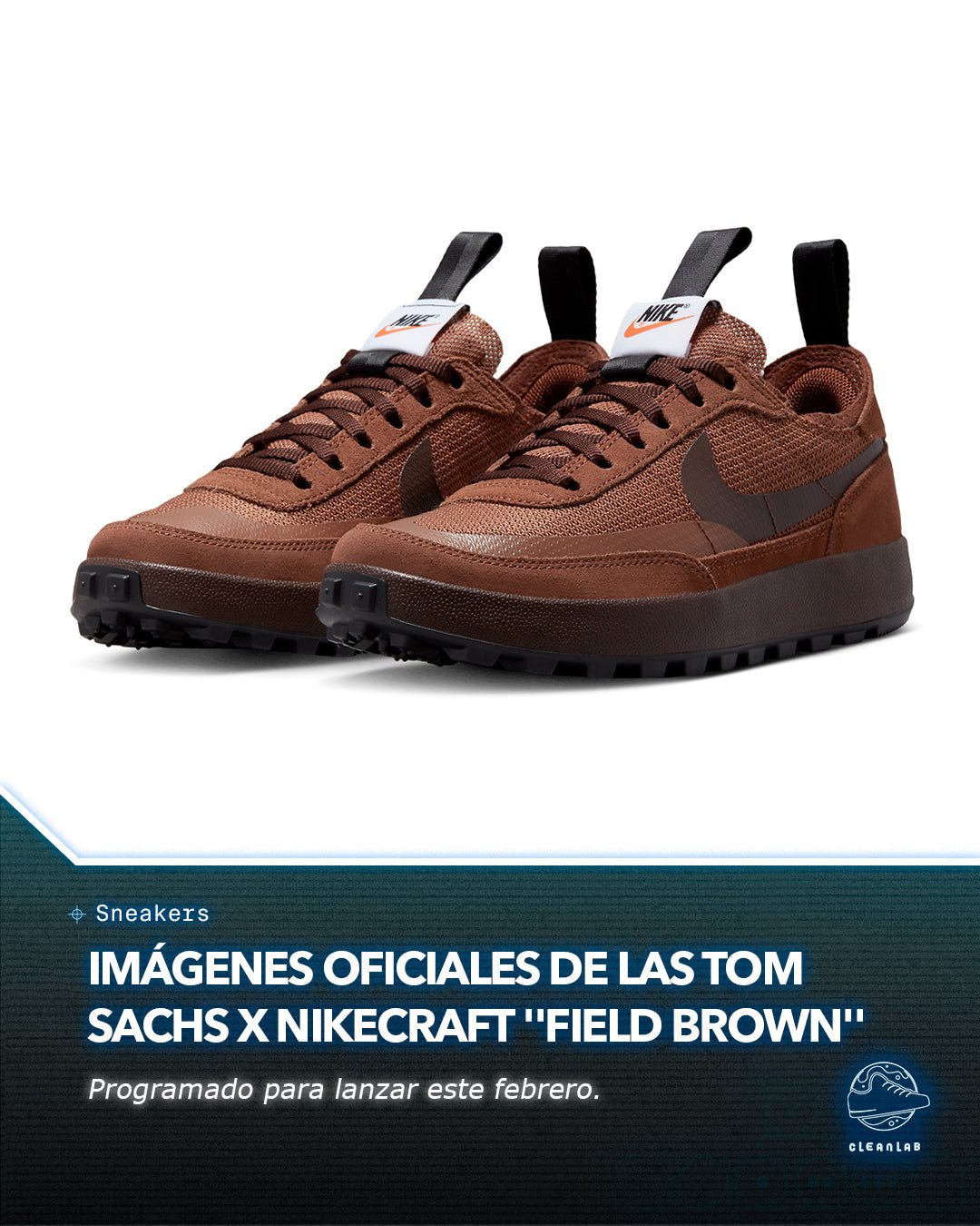 Noticias Sneakers | Imágenes oficiales de las zapatillas de uso general Tom Sachs x NikeCraft "Field Brown" - Clean Lab