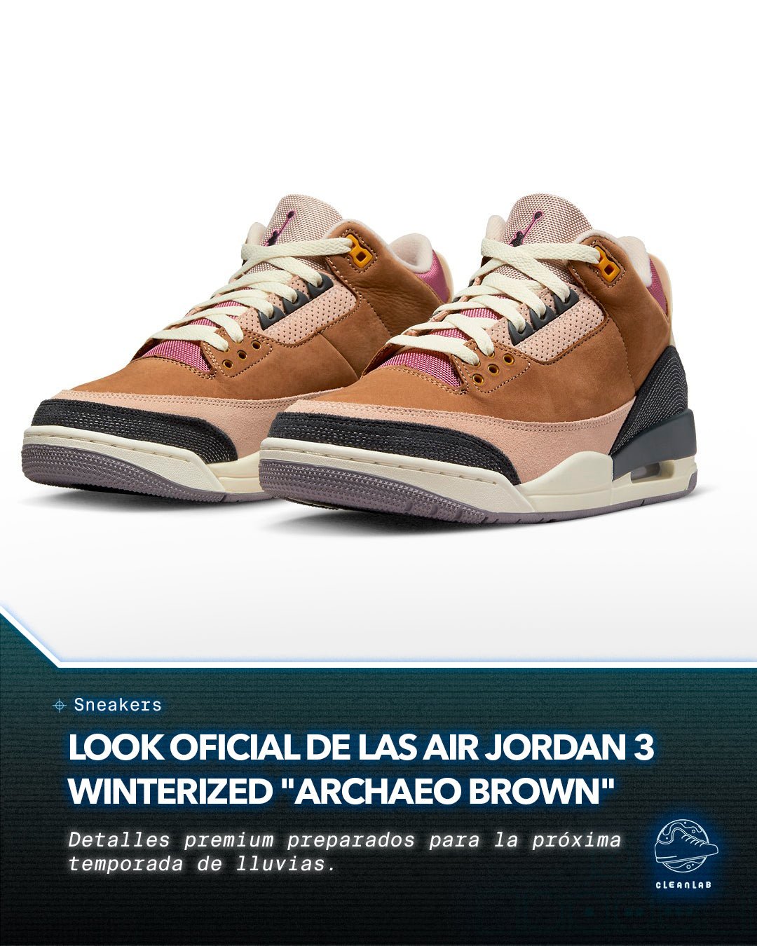 Noticias Sneakers | Look oficial de las Air Jordan 3 Winterized "Archaeo Brown" - Clean Lab