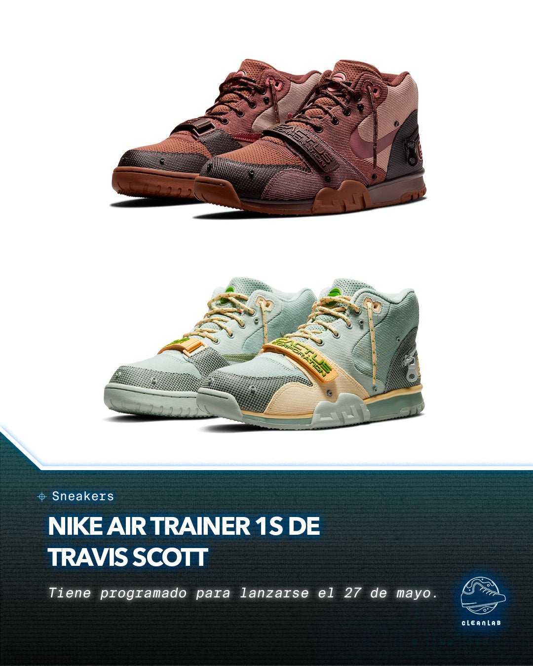 Noticias Sneakers | Travis Scott Sorpresa deja caer su Nike Air Trainer 1s y prendas de vestir - Clean Lab